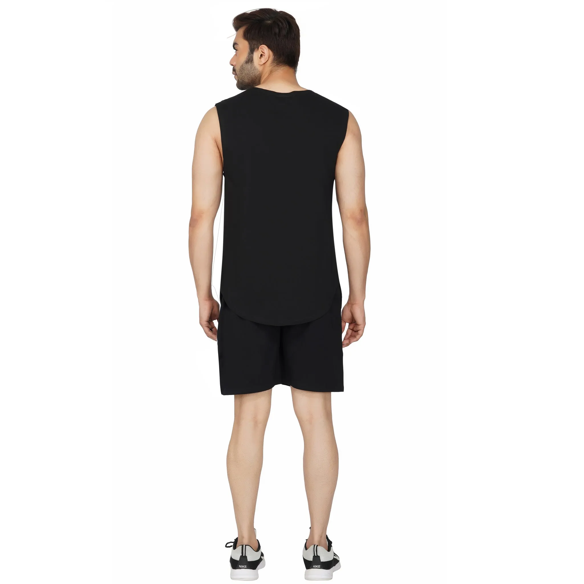 SLAY. Men's Activewear Black Sports Shorts with White Stripes