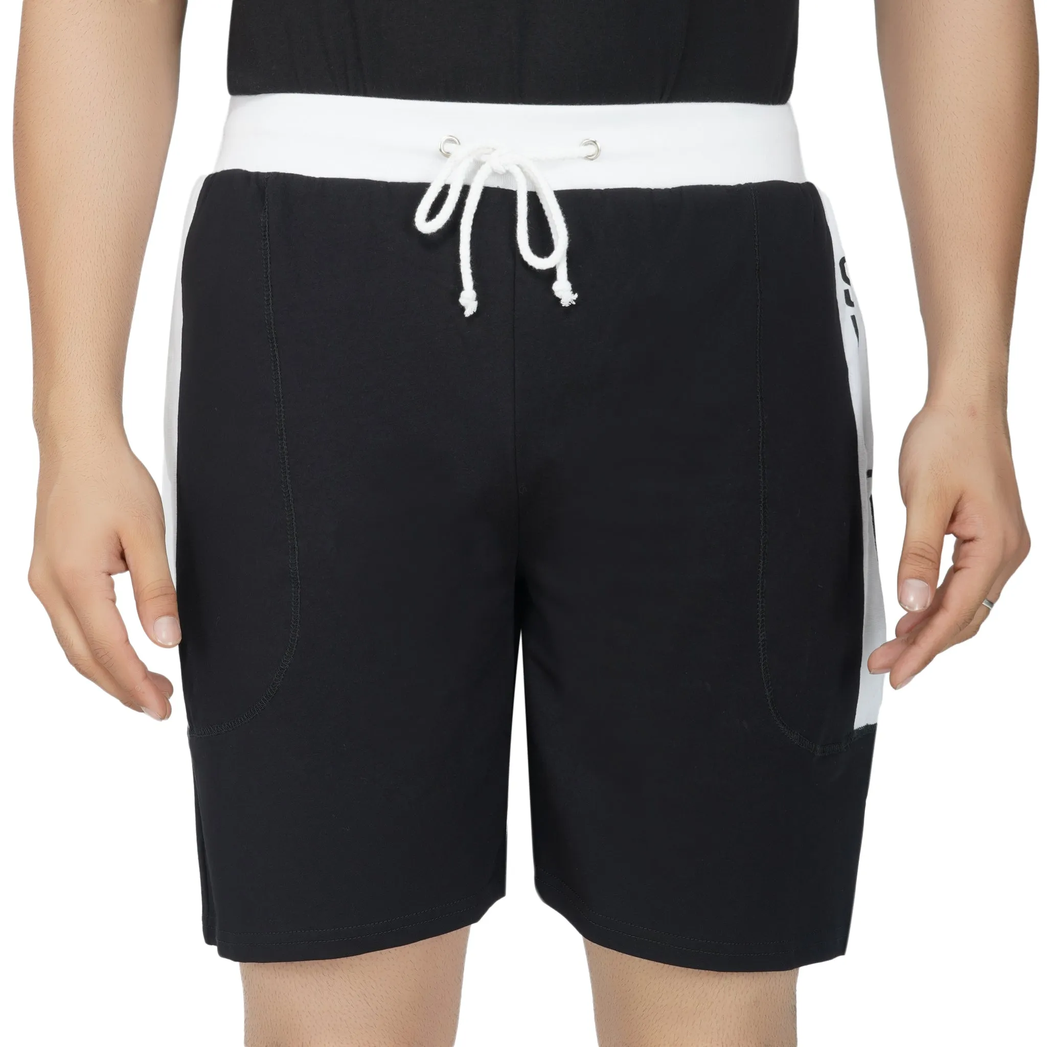 SLAY. Men's Activewear Black Sports Shorts with White Stripes