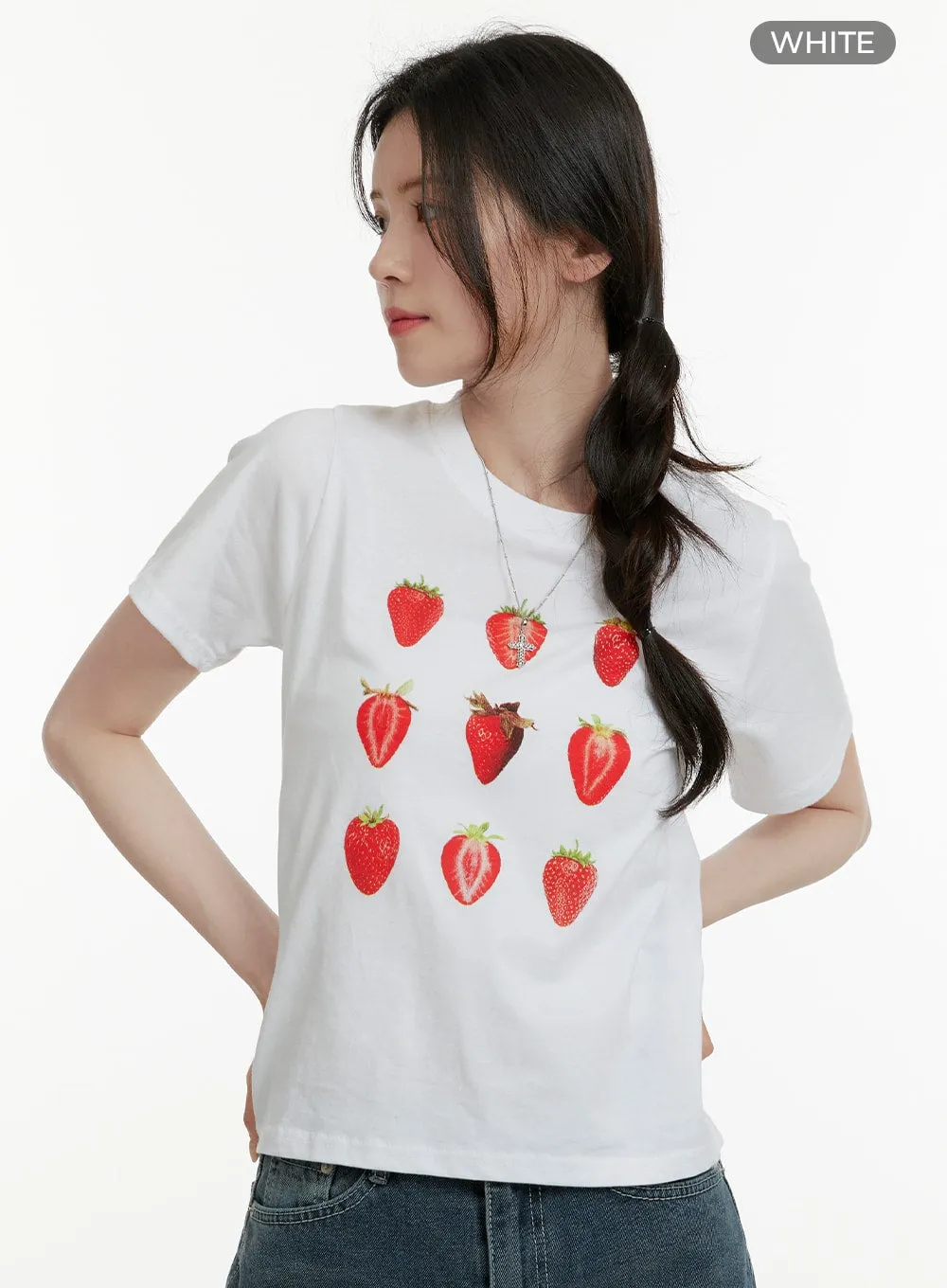 Strawberry Graphic Cotton Tee OA405