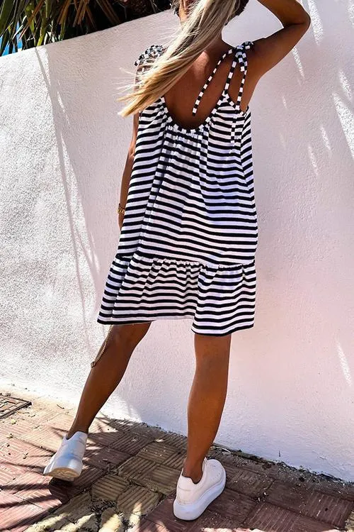 Stripe Ruffles Hem Backless Slip Dress