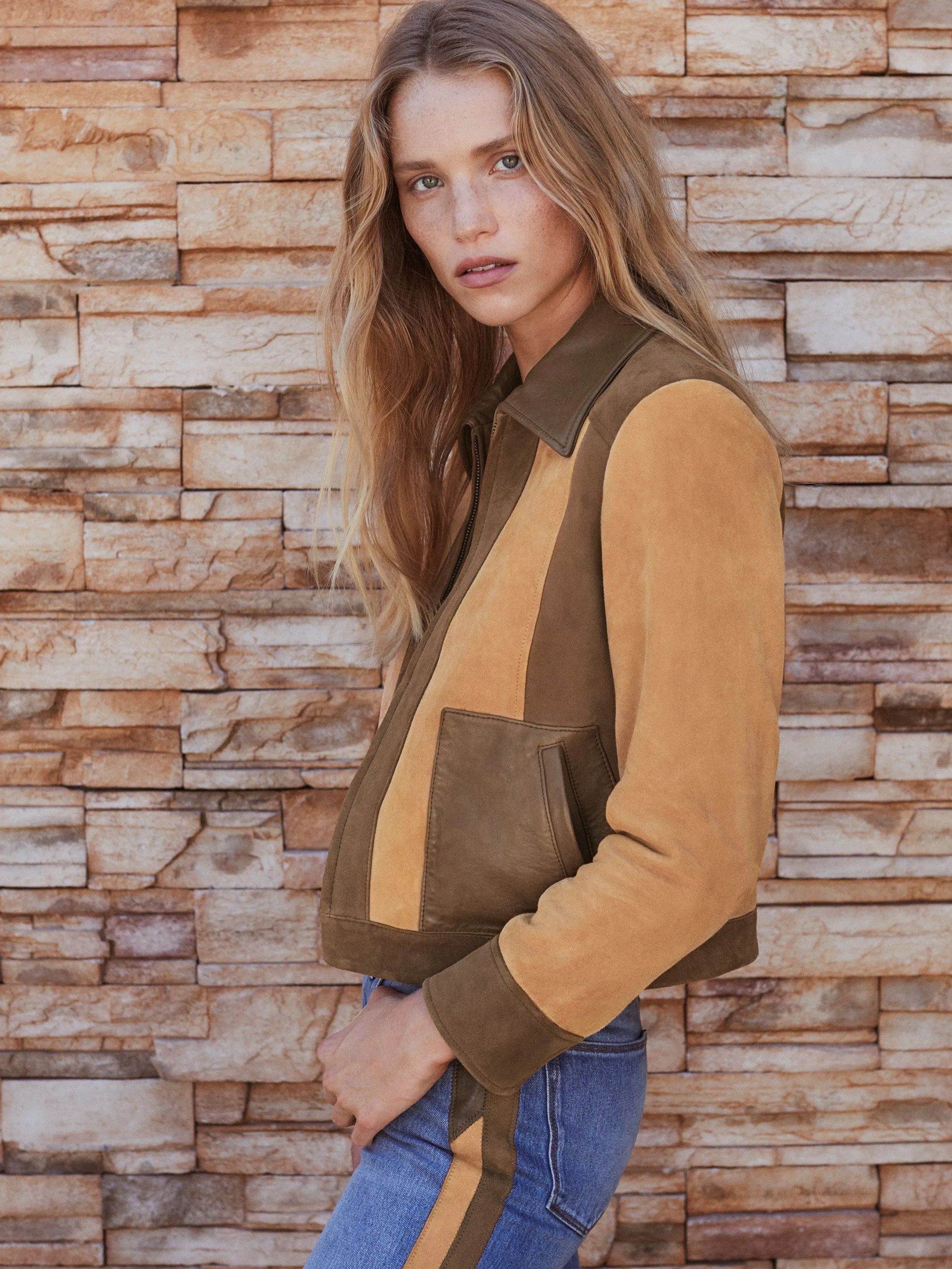 Suede Patchwork Jacket -- Saddle Multi