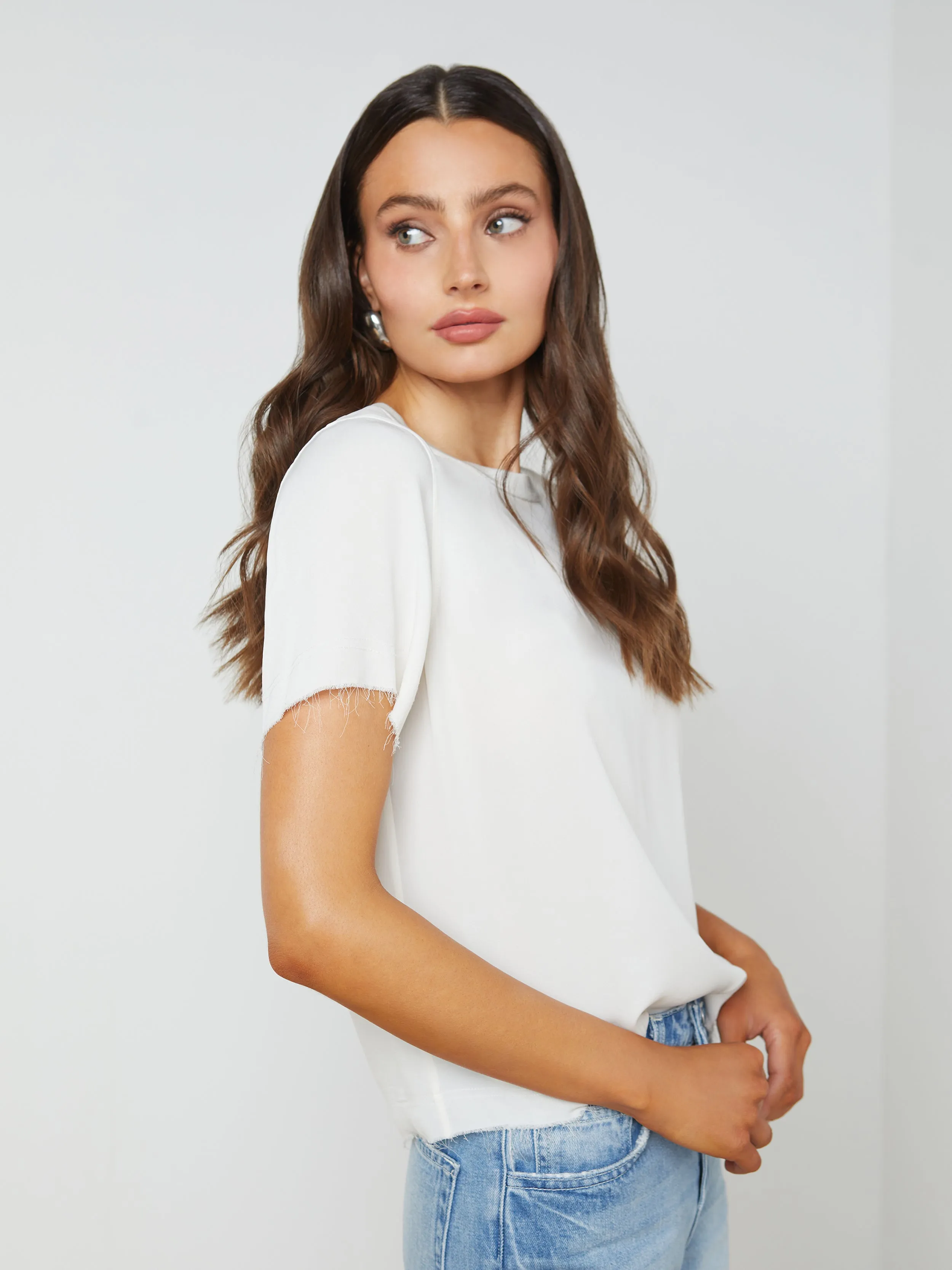 Suzette Silk Raw-Hem Tee