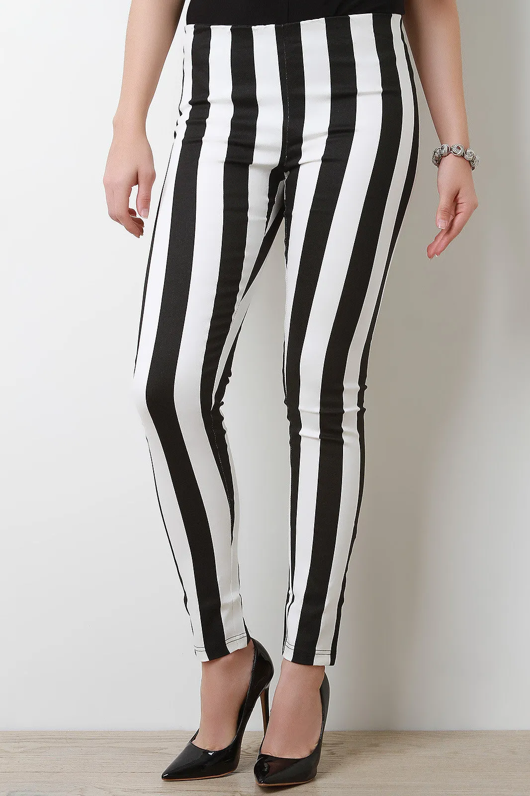 Vertical Striped Mid Rise Fitted Pants