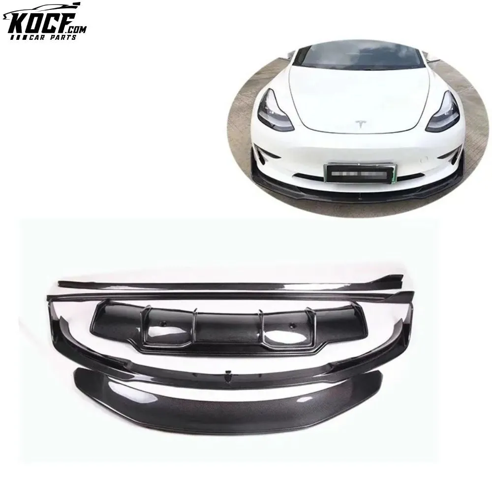 Vor style Carbon Fiber Front Bumper Splitter Side skirts Diffuser Spoiler For Tesla Model 3 Bodykit